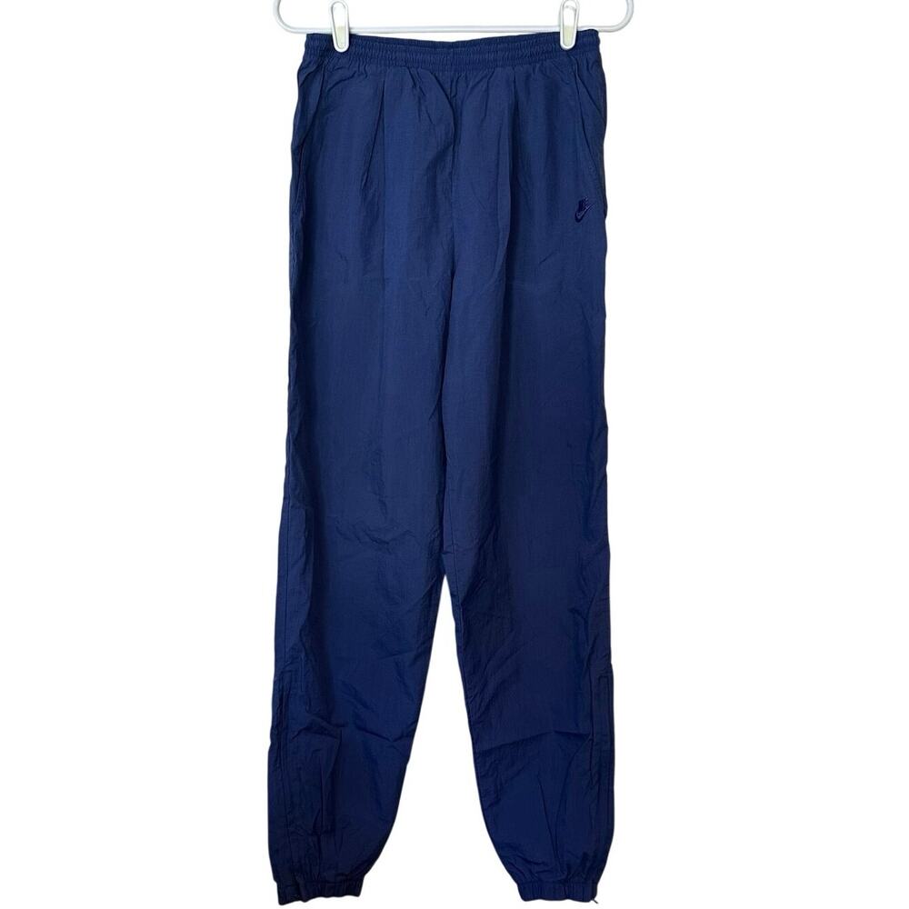Nike VTG Windbreaker Track Pants Size M Logo Ankle‎ Zip Drawstring Blue Athletic